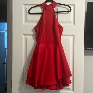 Lulus - B. Darlin Womens Red Cocktail Halter Mini Fit & Flare Dress